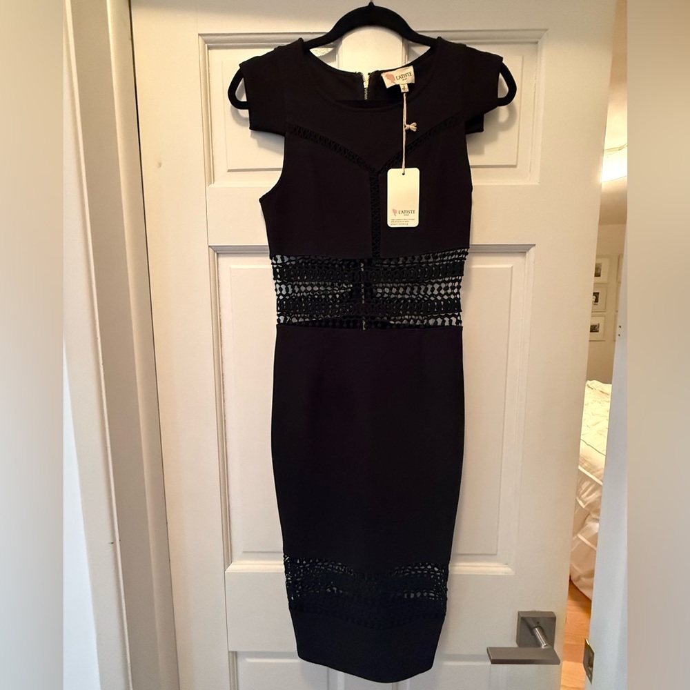 L'ATISTE Black Midi Dress with cutout Accents